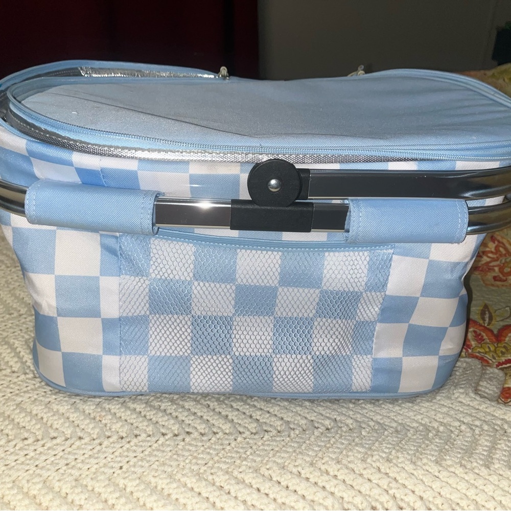 Blue Checkered picnic cooler